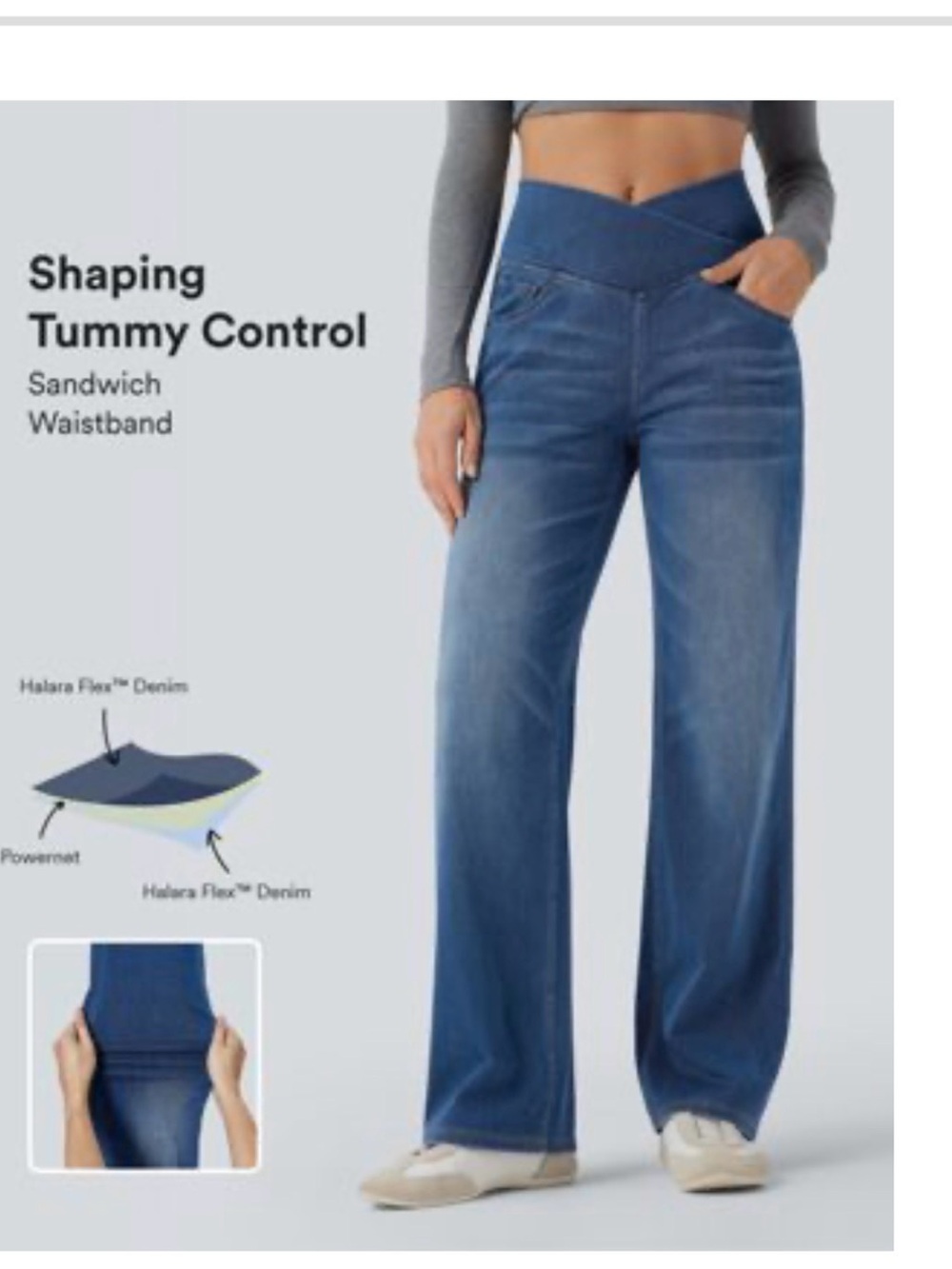 HALARA Blue Wide-Leg Jeans with High Waistband